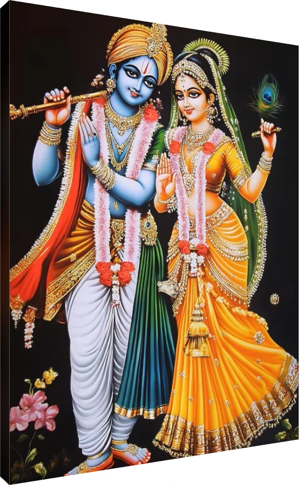 Cute Radha Krishna Lotus Hug Canvas wall art print | PrintPosters.in